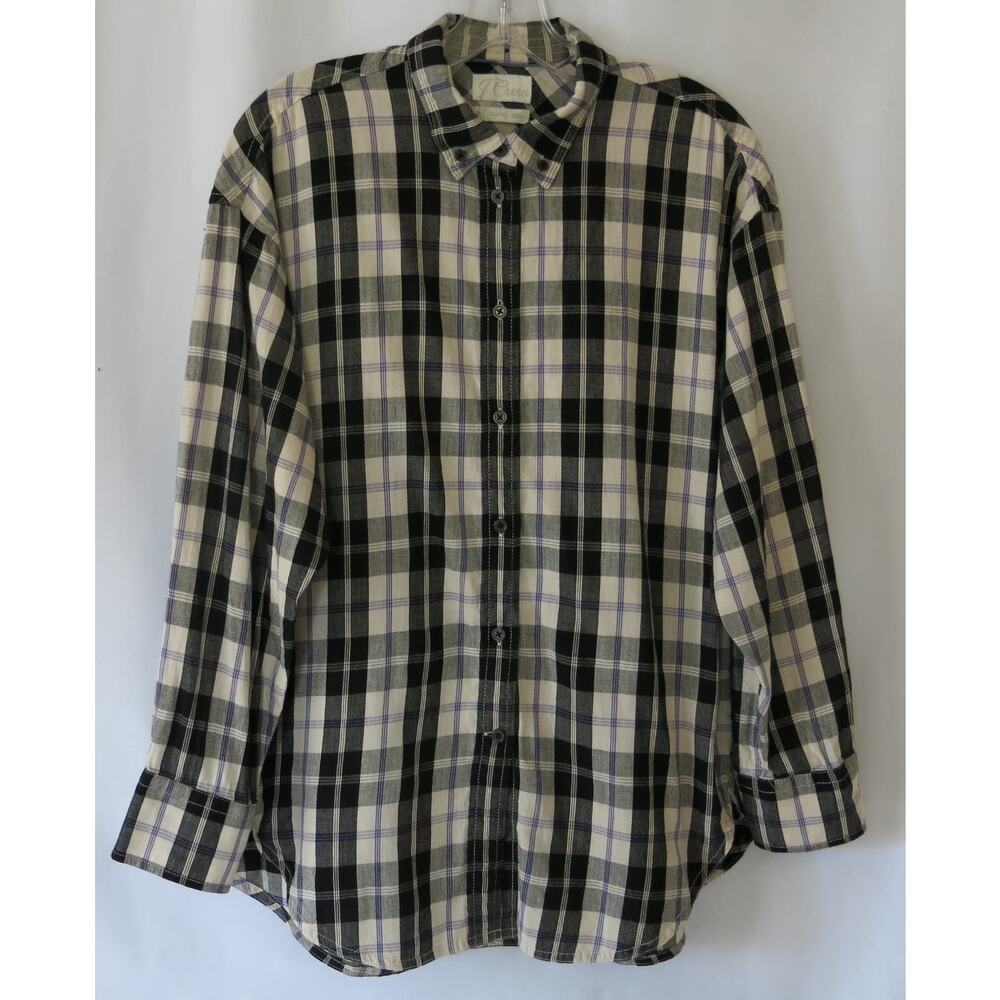 J CREW Button Down Plaid Shirt Size 8 Women Black Purple Business Casual Classic